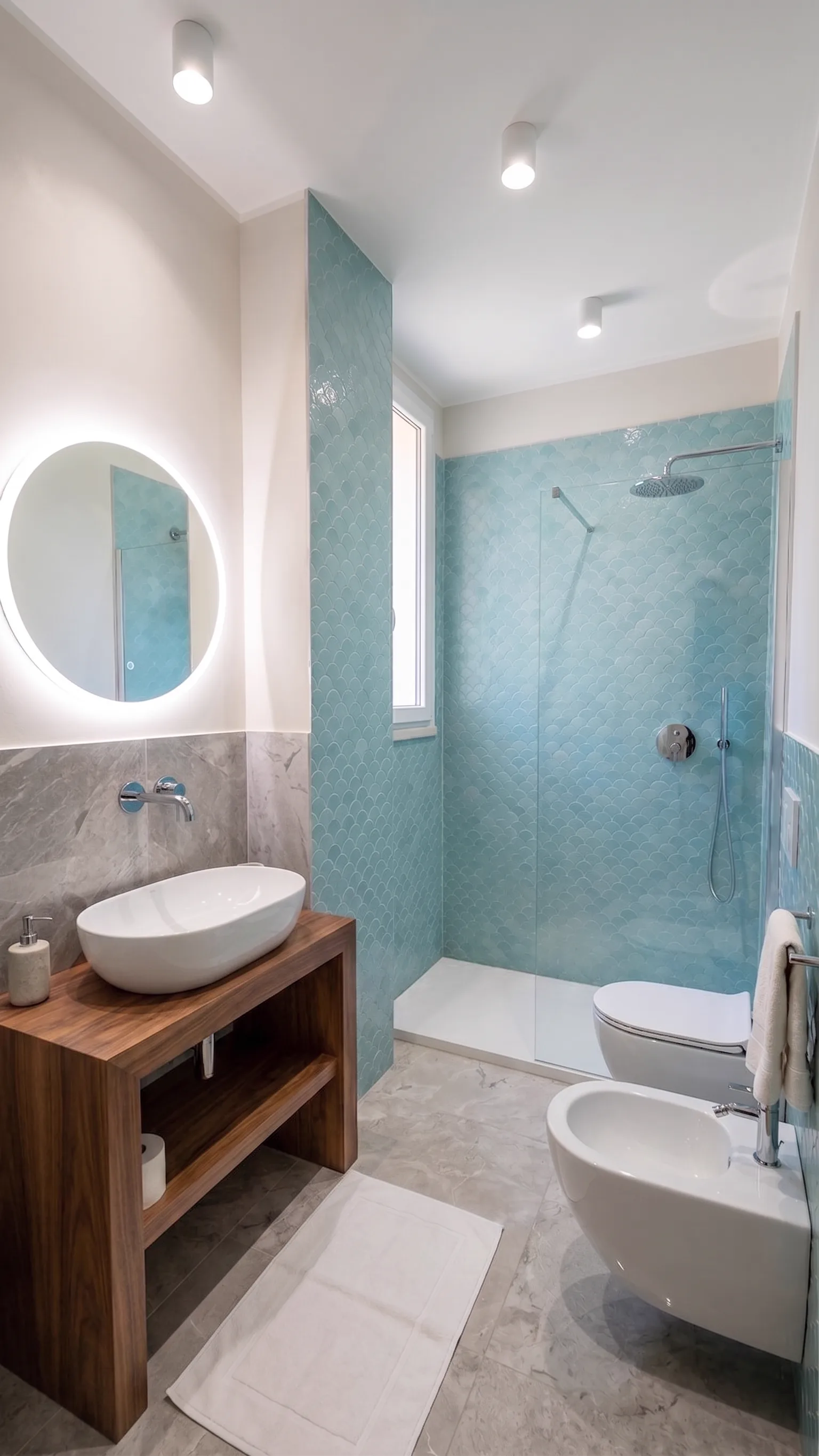Render 3D Bagno 2 Piano terra con rivestimenti moderni