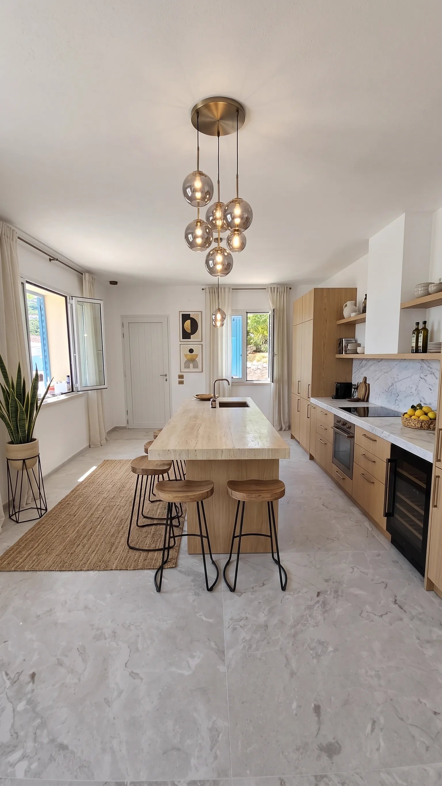Render 3D Cucina open Space arredata - Villa Petra Gaeta
